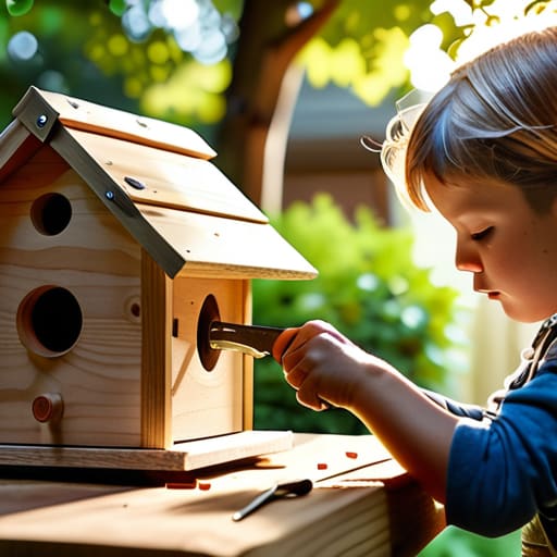 Kids learning how to build a birdhouse.